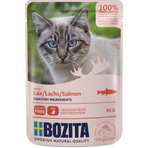 Bozita Katzen-Nassfutter Pouch HiS Lachs, 85g. Katzenfutter mit Lachs in Sauce.