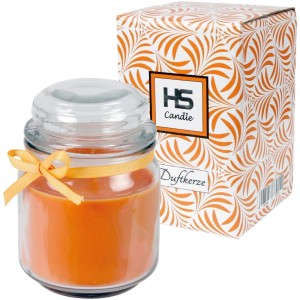 HS Candle Duftkerze Honigmelone im Glas (Ø9cm) mit Schleife und Verpackung.
