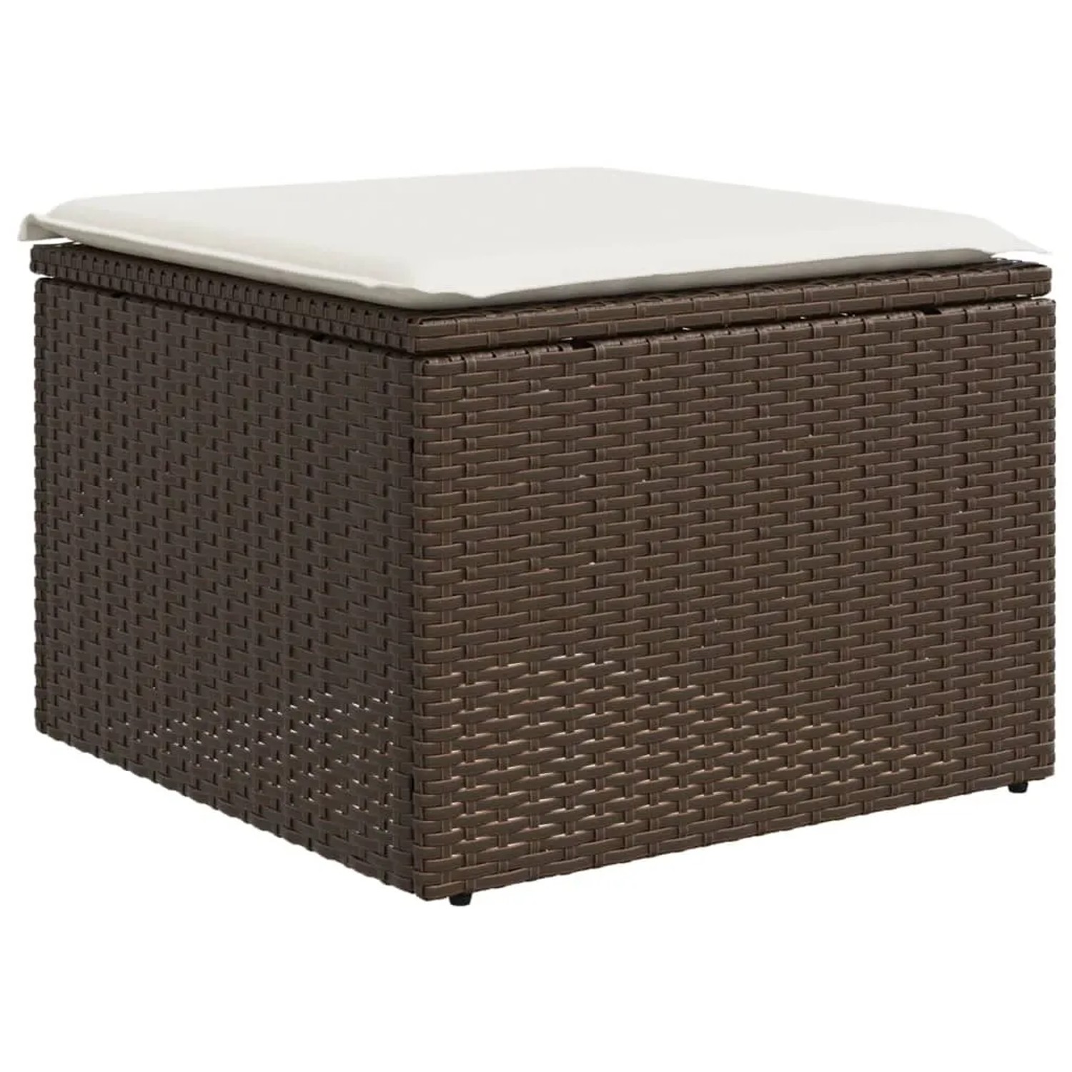 Brauner vidaXL Fußhocker aus Rattan mit cremefarbenem Kissen, Teil der Garten-Sofagarnitur.