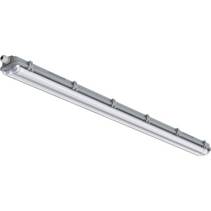 Graue LED-Feuchtraumleuchte mit 2 Röhren (je 17,5 W) und 120 cm Länge.