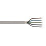 Graue Emskabel Mantelleitung NYM-J 5G6 mit fünf farbigen Adern (braun, blau, grün/gelb, schwarz, grau) und Kupferleitern.