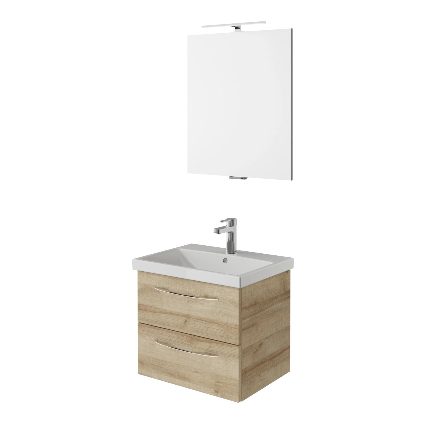 Pelipal Badmöbel-Set Serie 4035 in Riviera Eiche mit Spiegelschrank und Waschbecken.