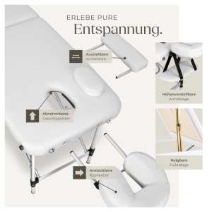 Tectake 3 Zonen Massageliege  Breite 61 cm  Polsterung 5 cm Inklusive Tragetasche  180 x 61 x 68 cm Weiß
