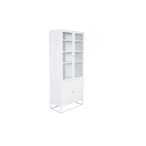 Weißer ebuy24 Vitrinenschrank mit 4 Glastüren und 5 Ablagen. Ideal zur Aufbewahrung und Präsentation.