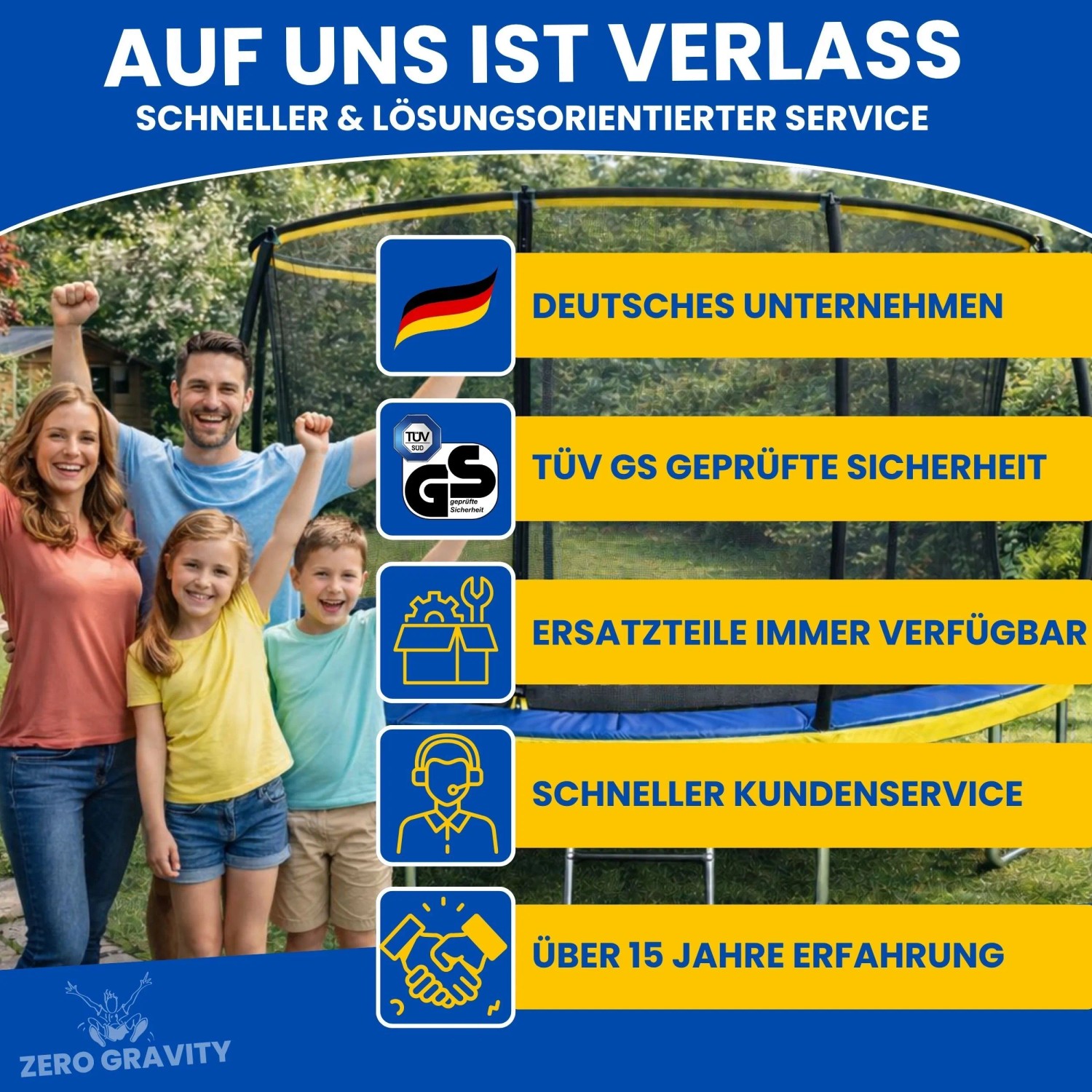 Zero Gravity Outdoor Trampolin 457x305cm TÜV GS Smartes Klappnetz mit Leiter und Bodenanker_6