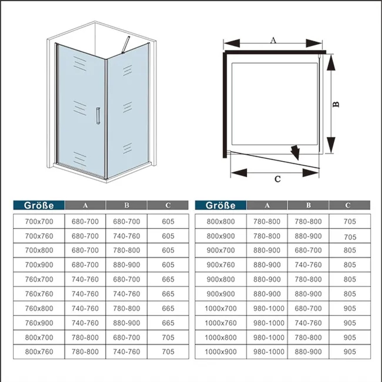 AICA Alu Silber Matt Pendeltür Duschtür 100x80cm, Eckeinstieg, 5mm ESG
