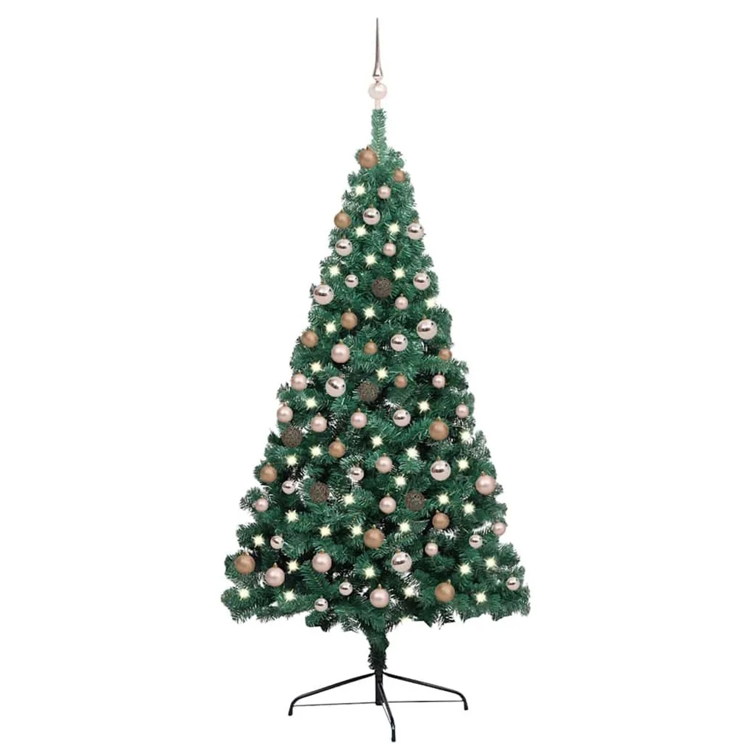 vidaXL Künstlicher Halb-Weihnachtsbaum Beleuchtung Kugeln Grün 180 cm 3077565