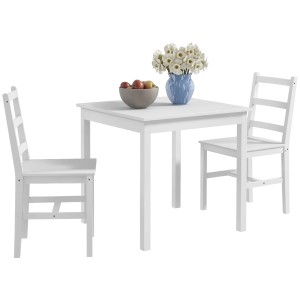 Weiße Kiefernholz Essgruppe: Tisch und zwei Stühle. Ideal für kleine Küchen oder Esszimmer.