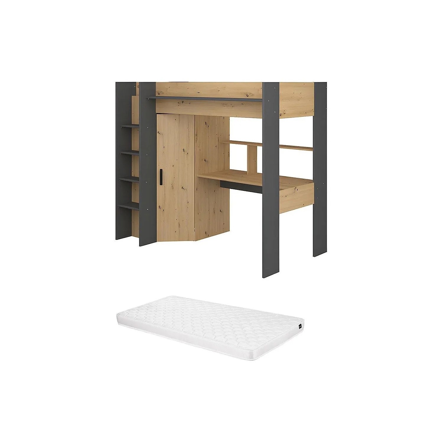 Vente-unique Hochbett Auckland Anthrazitgrau  Naturfarben Hell 204.4 cm