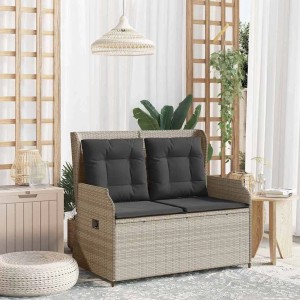 vidaXL Gartenbank Verstellbar mit Kissen Hellgrau Poly Rattan 368960