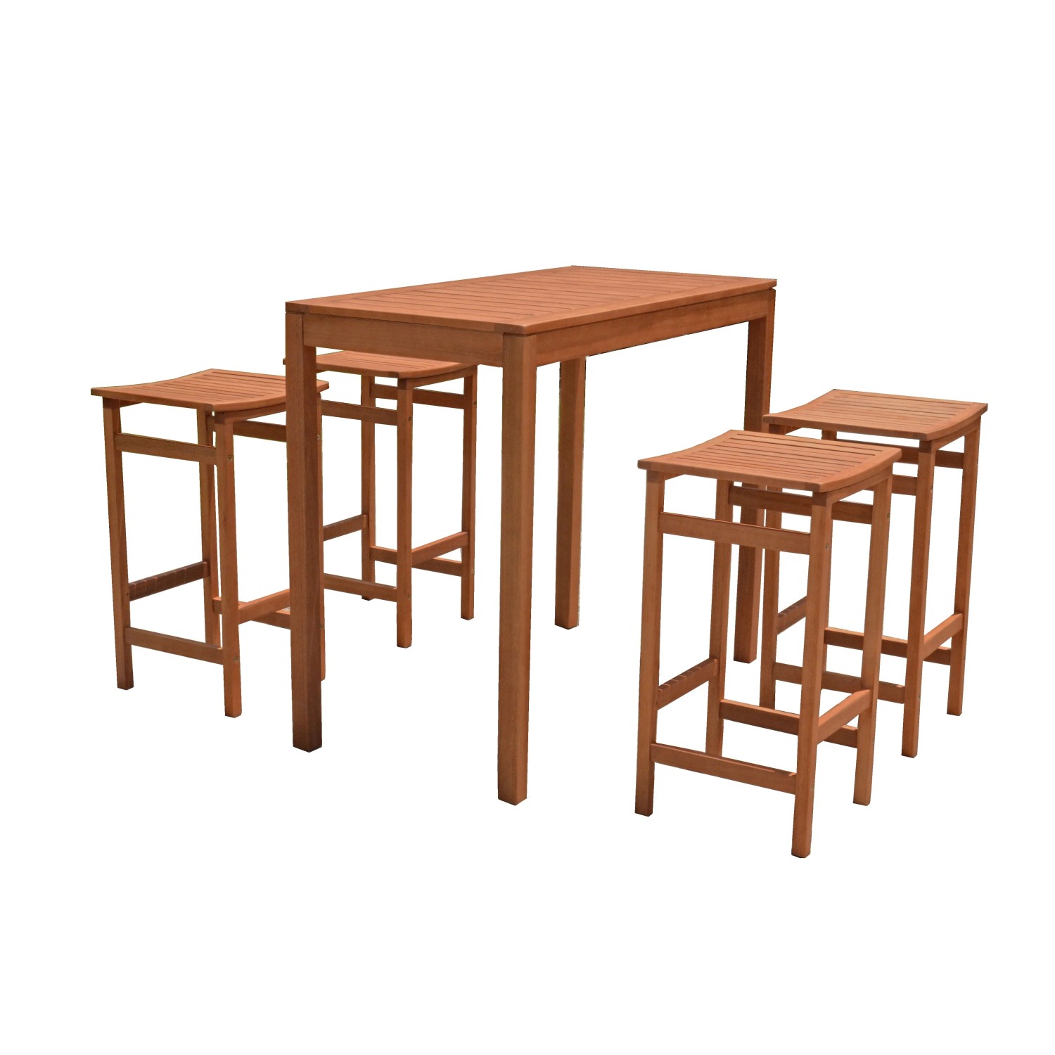 DELUKE Barset NIKLAS aus Eukalyptus mit Tisch und 4 Hockern