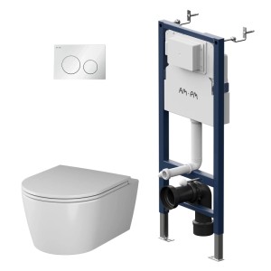 AM.PM WC-Set: Wand-WC mit Spülkasten, Vorwandelement und Betätigungsplatte. Komplettset für moderne Badezimmer.