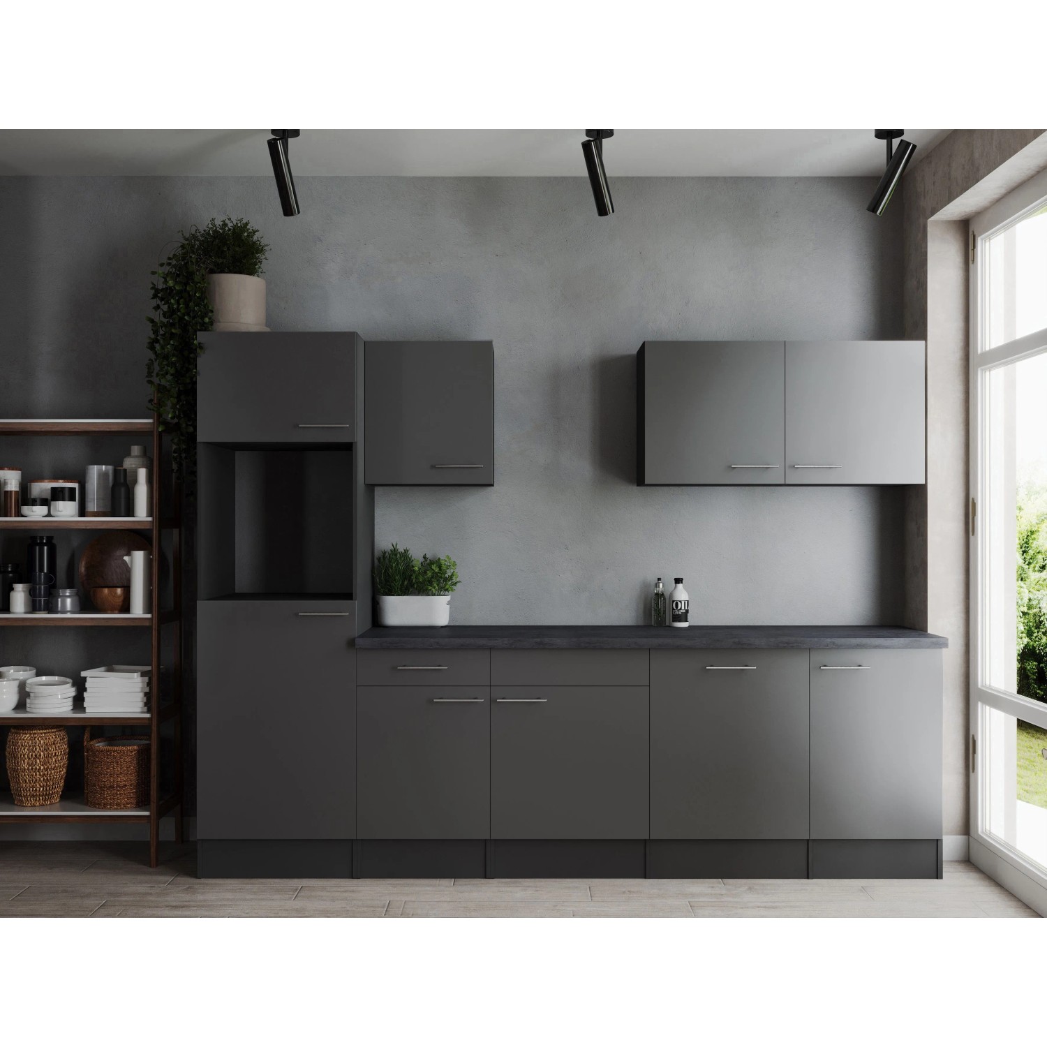 Respekta Küchenzeile Oliver 280 cm Grau ohne E-Geräte