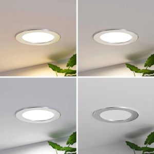 PRIOS LED Einbaustrahler Cadance in Alu, verschiedene Lichtfarben im Set dargestellt.