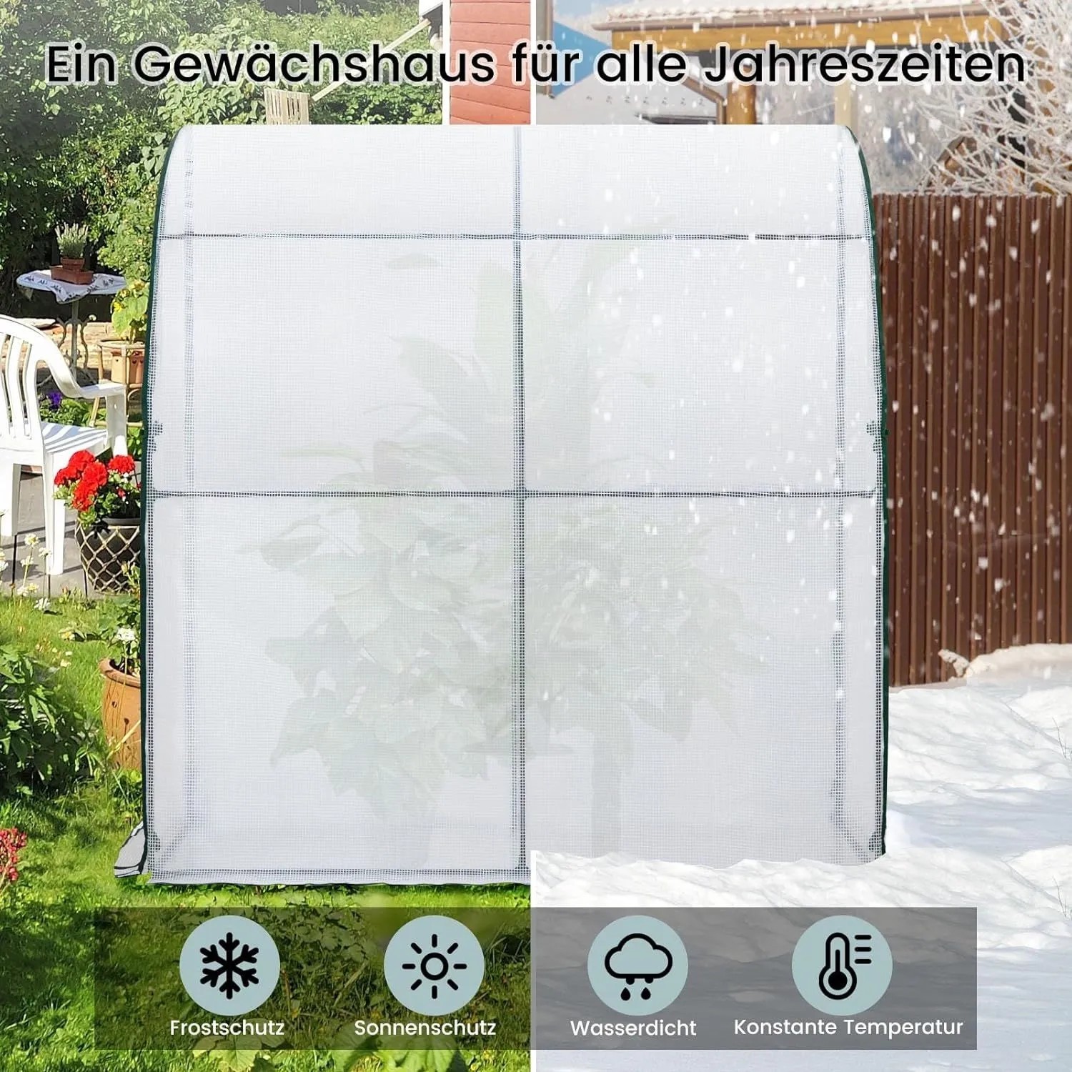 Weißes Foliengewächshaus Anlehngewächshaus mit PE-Plane, 200x210x100cm.