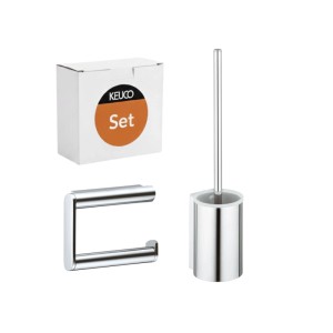 Keuco Bad-Set Plan: glänzender WC-Papierhalter und Bürstengarnitur aus verchromtem Metall. Elegante Badhelfer.