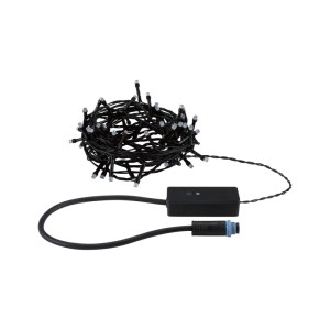Paulmann LED-Lichterkette Yuna Plug & Shine RGB, 5m, schwarz, aufgerollt mit Steuereinheit und Stecker für Außen.