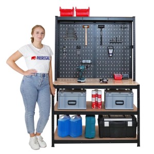 PROREGAL Werkbank GIANT BEAST mit Lochwand, Werkzeug und 3 Regalböden. Ideal für Werkstatt und Garage.