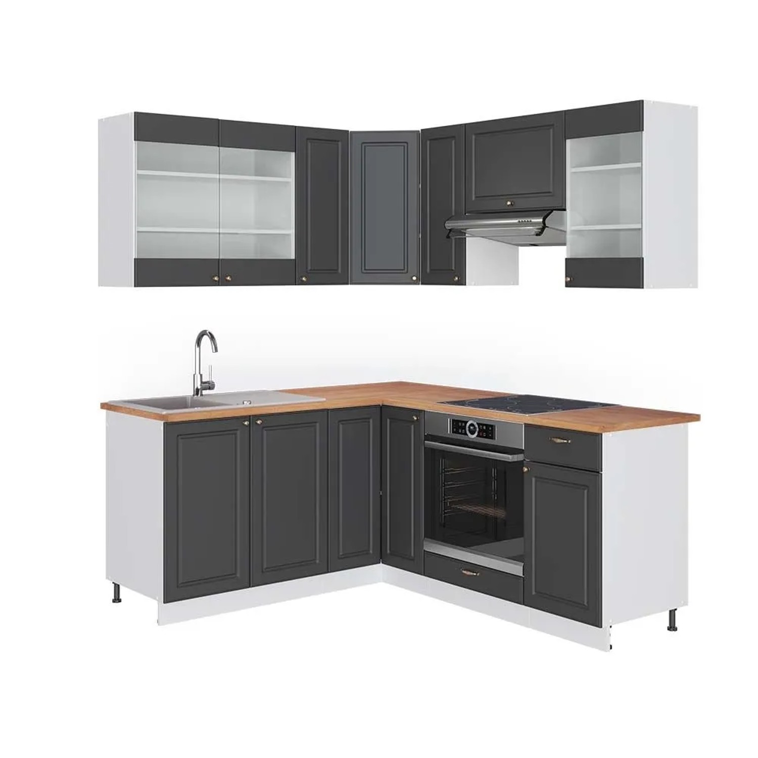 Vicco Eckküche Fame-Line Anthrazit-Gold/Weiß 190 x 82, AP Eiche
