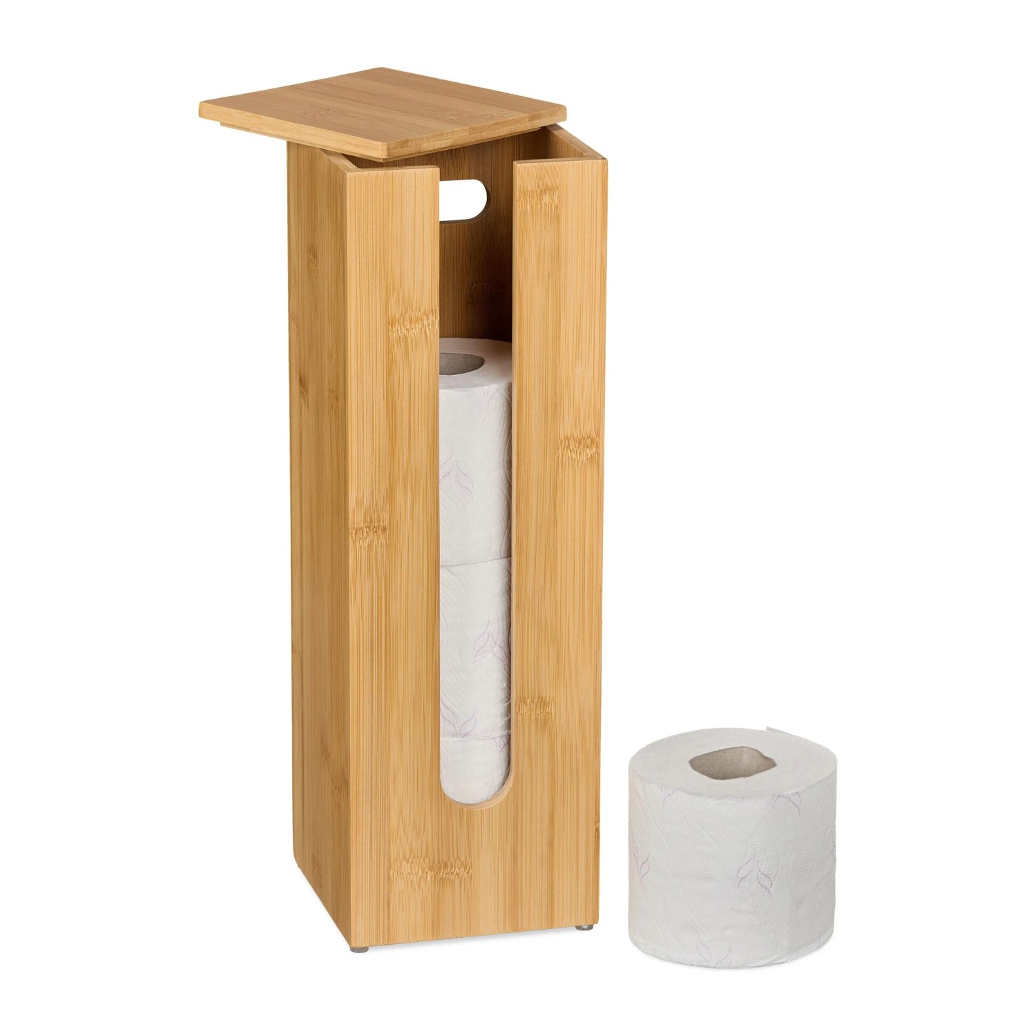 Relaxdays Toilettenpapierhalter Bambus Natur Freistehend Rutschfest 42 cm x 13,5 cm x 13,5 cm 1,5 kg