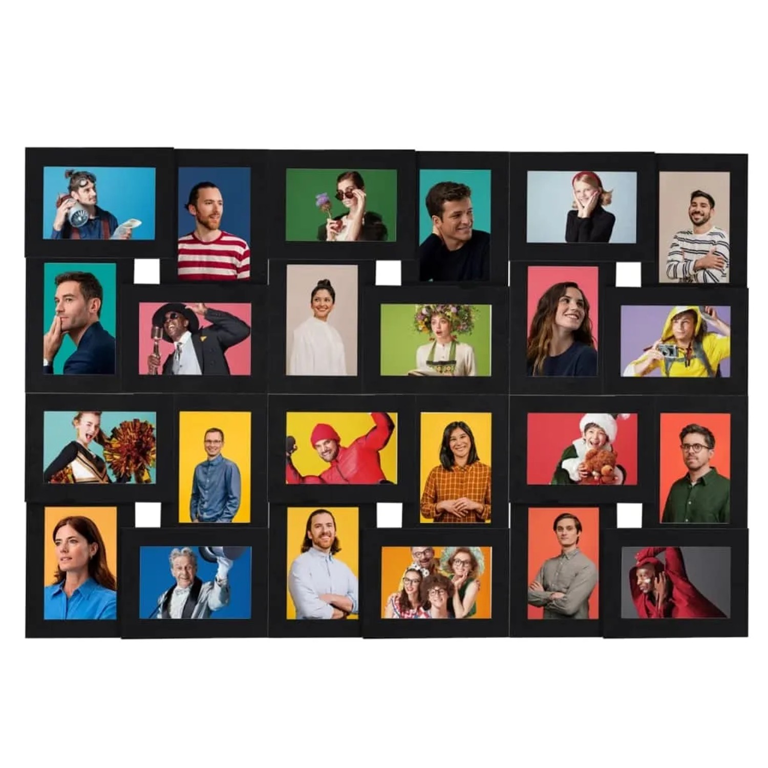 Schwarzer Collage Bilderrahmen für 24 Fotos (10x15 cm) aus MDF, Dekoartikel für Wohnräume.