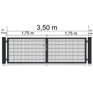 Doppeltor für Doppelstabmattenzaun, anthrazit, 350x80cm, mit Rahmen und Griff.