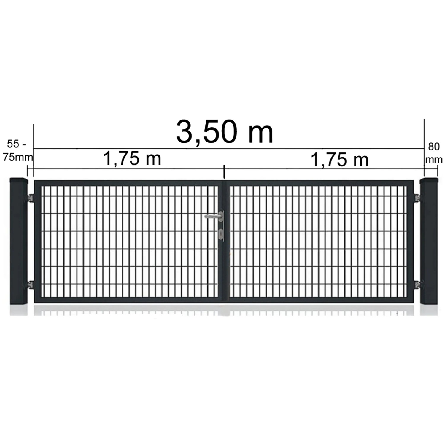 Doppeltor für Doppelstabmattenzaun, anthrazit, 350x80cm, mit Rahmen und Griff.