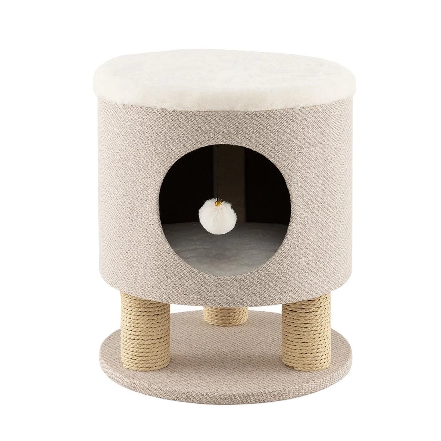 Costway Katzenmöbel Kletterbaum Katzenhöhle & Hocker Beige 40 x 40 x 47 cm