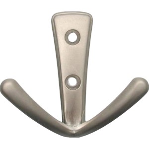 Metall Wandhaken, vernickelt, mit zwei Hakenarmen und Befestigungslöchern.