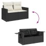vidaXL Garten-Sofagarnitur, 9-teilig, schwarz, Poly Rattan mit Stauraum und Kissen.