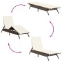 Sonnenliegen Set, braunes Poly Rattan mit Auflagen, verstellbare Rückenlehne und Fußteil.