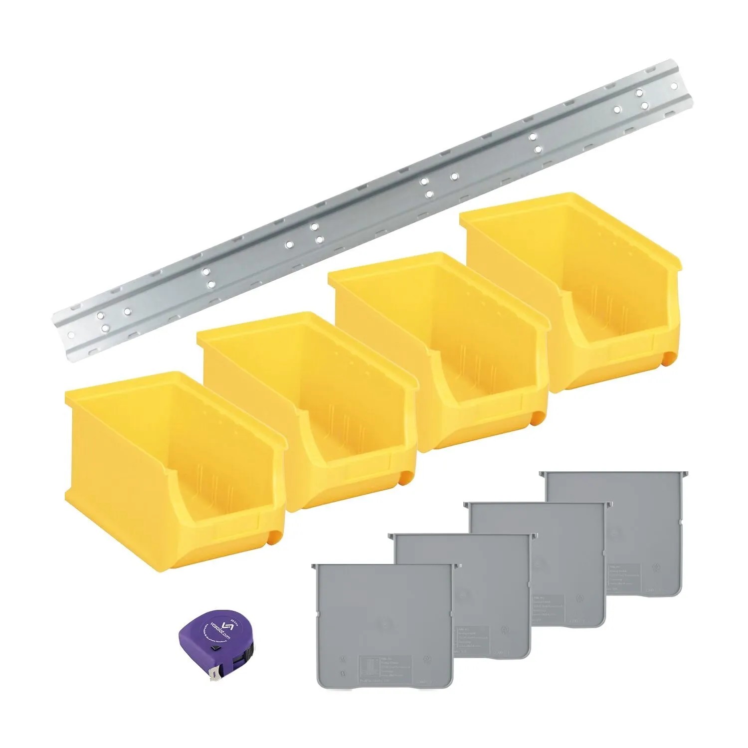 vasalat Set Stapelboxen Größe 3 235x150x125 mm Gelb mit Schiene & Trennsteg 4 Stück