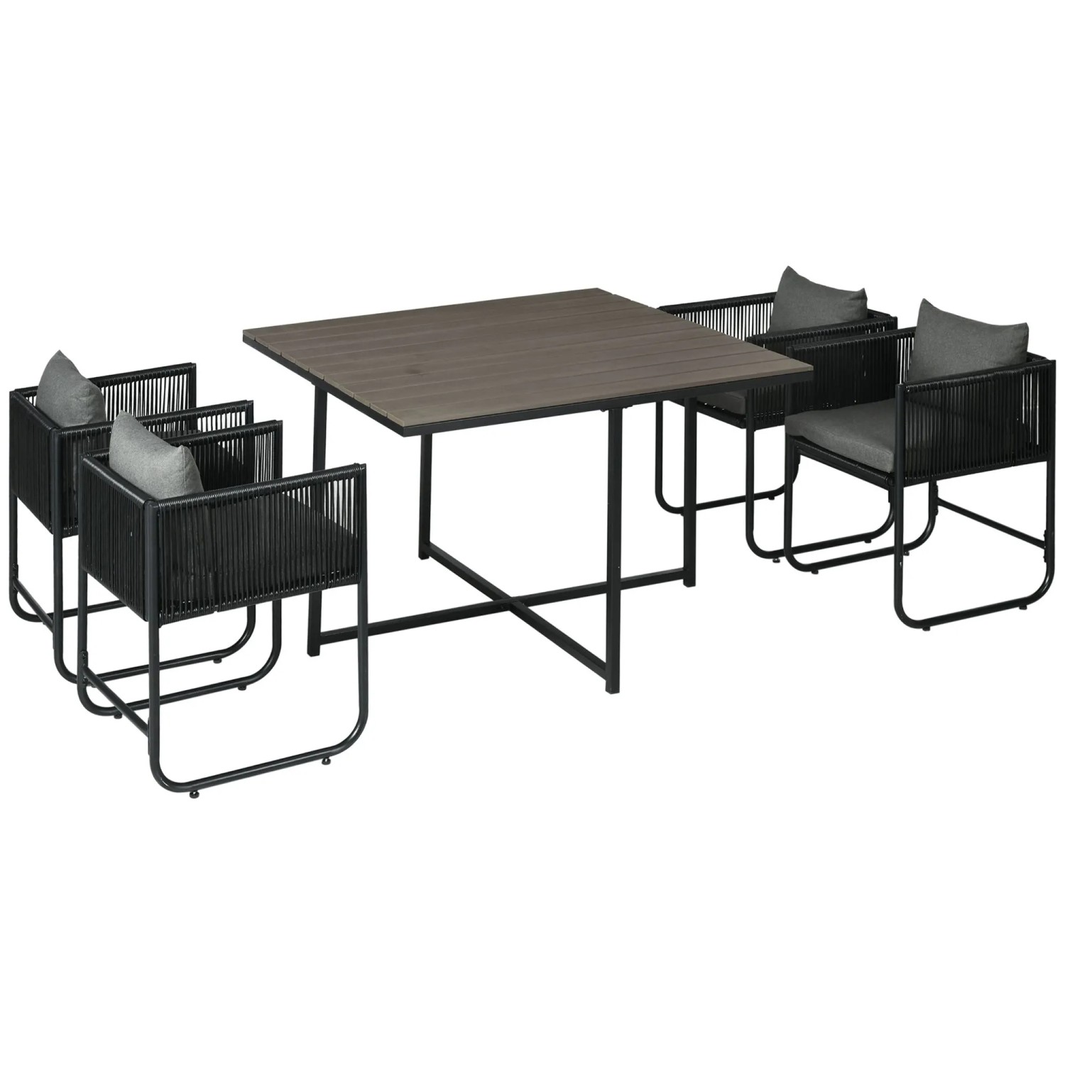 Furnicato Outdoor Essgruppe 5 Teilig Polyrattan Mit Sitzkissen Schwarz Grau