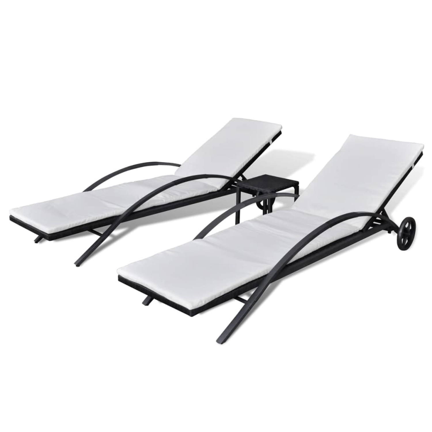 furnicato Sonnenliegen mit Tisch Poly Rattan Schwarz günstig online kaufen