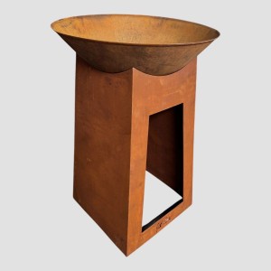 Jet-Line Feuersäule Cambridge in Rostoptik mit Holzfach, 110x72x72 cm. Feuerstelle für Garten und Terrasse.
