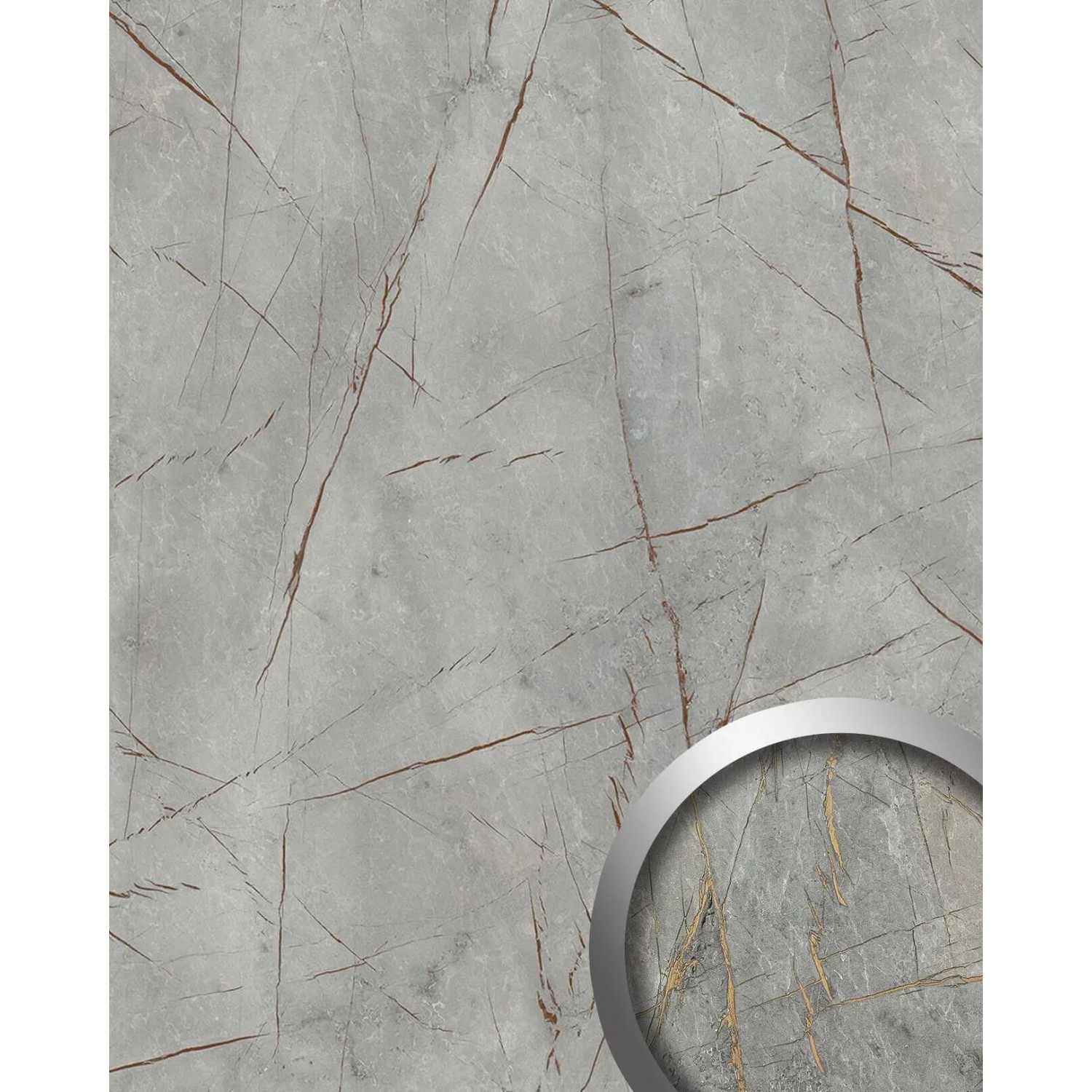 Graues Wandpaneel in Steinoptik. WALLFACE Limestone Grey, matt und mit abstraktem Muster.