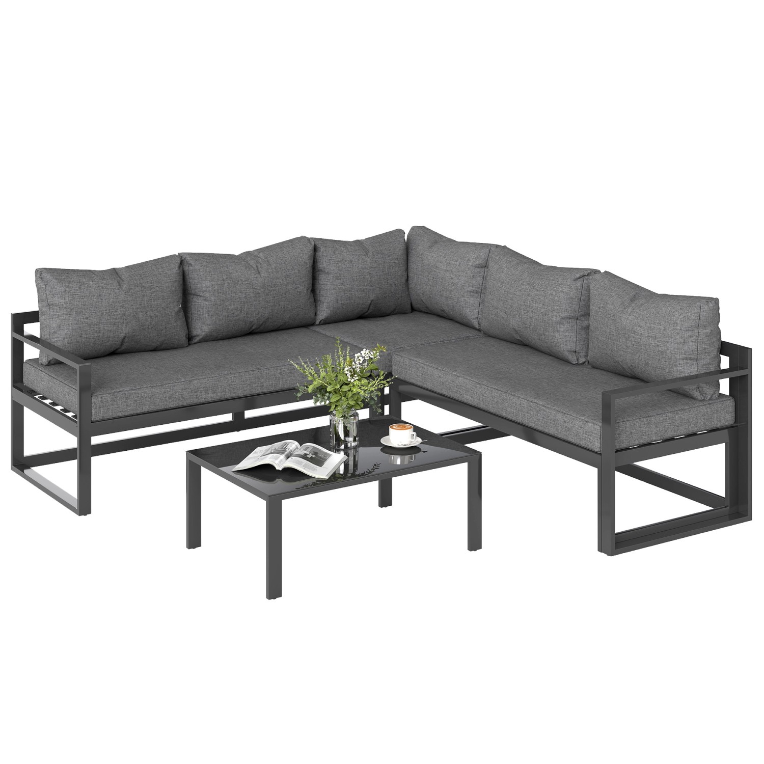 Outsunny Gartenmöbel-Set Aluminium Gehärtetes Glas 212B x 70T x 65H cm Grau günstig online kaufen