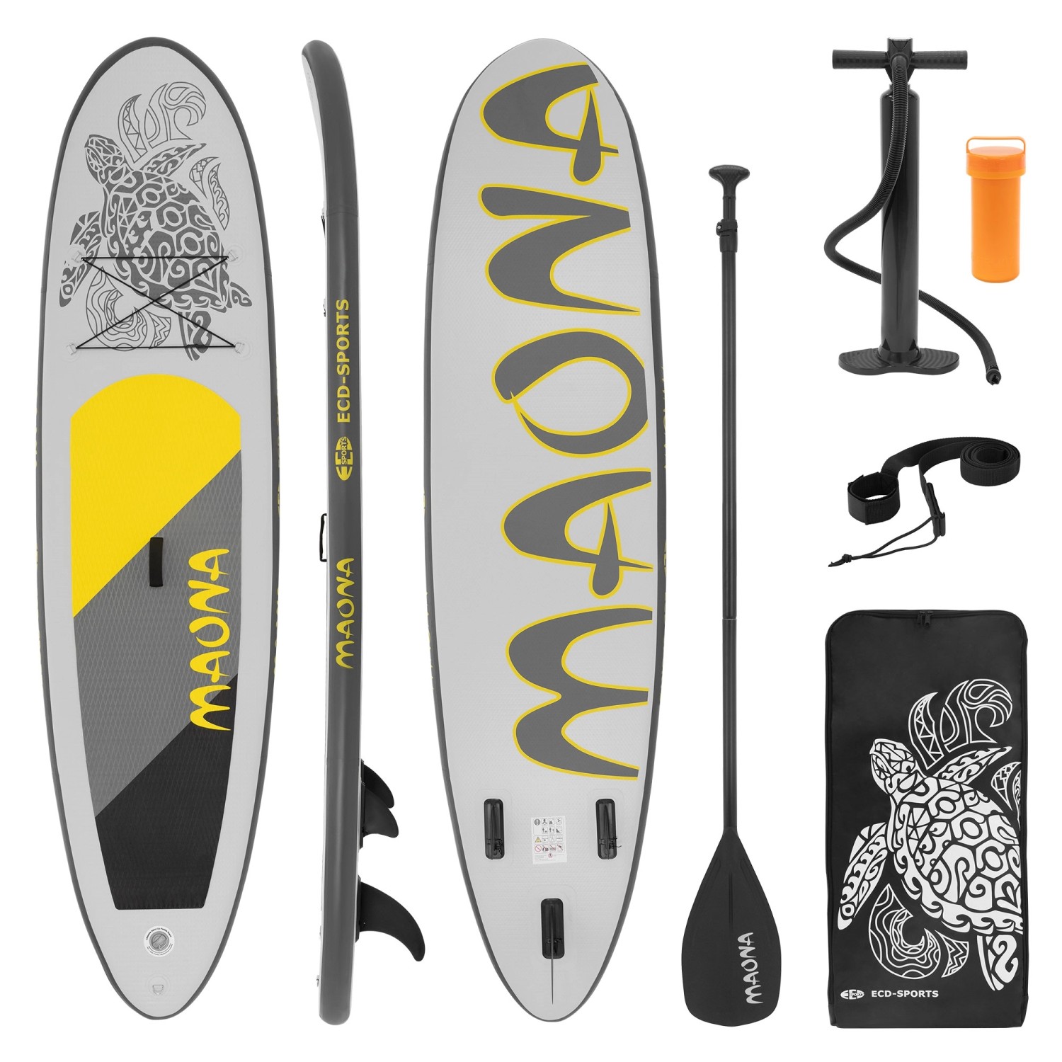 ECD Germany Aufblasbares Stand Up Paddle Board Maona 308 x 76 x 10 cm Grau PVC