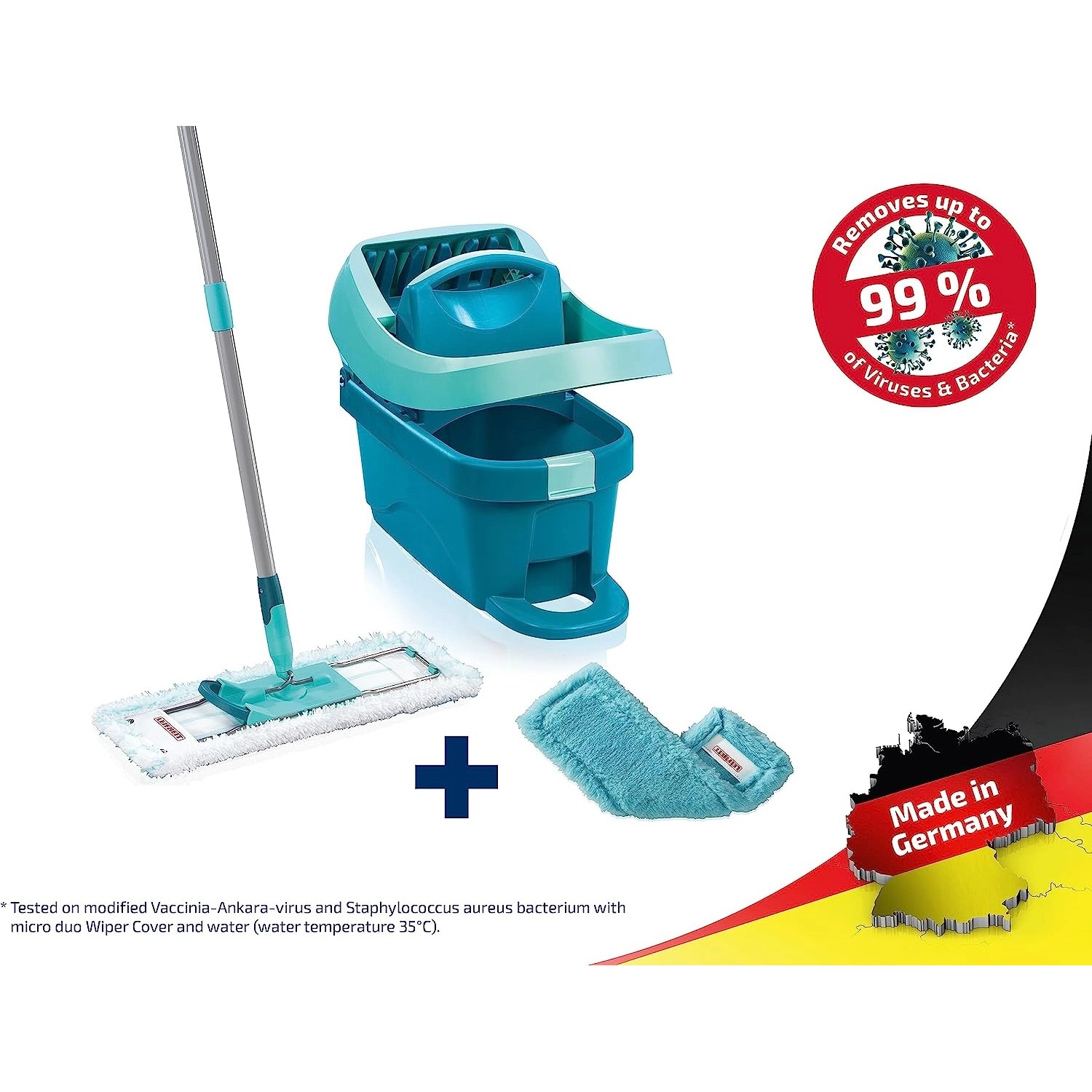 Leifheit Bodenwischer Profi XL Set mit Wischtuchpresse, Bodenwischer und Staubwischbezug.