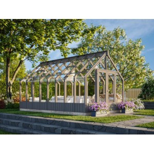 Dunkelgraues Palmako Holz-Gartenhaus mit Satteldach, 300x483 cm, 13,8 m².