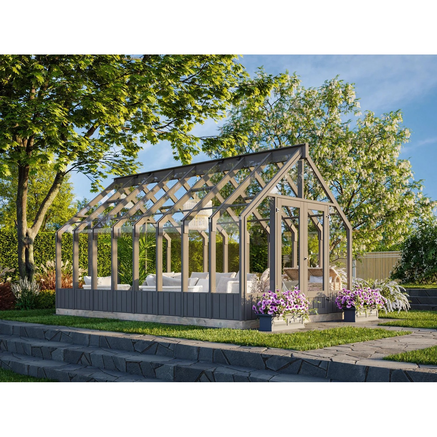 Palmako Holz-Gartenhaus Emilia Satteldach Lackiert 300 cm x 483 cm 13,8 m²