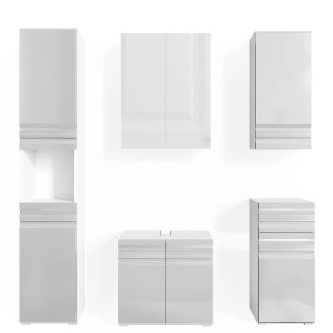 Vicco Badmöbel-Set Freddy, 5-teilig, Weiß Hochglanz: Spiegelschrank, Unter- und Midischränke.