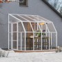 Weißes Palram Canopia Gewächshaus Sun Room (260x257cm) am Haus im Winter.