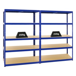 PROREGAL Mega Deal: 2 blaue Schwerlastregale 180x120x60cm mit je 5 MDF-Böden (250kg Fachlast).