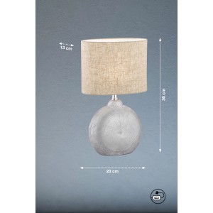 Fischer & Honsel Tischleuchte Foro, silberfarben mit Stoffschirm, 36 cm hoch. Design-Tischlampe.