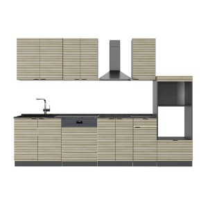 Vicco Fame-Line Küchenzeile, 300 cm, Eiche Paneel/Anthrazit mit Hochschrank.