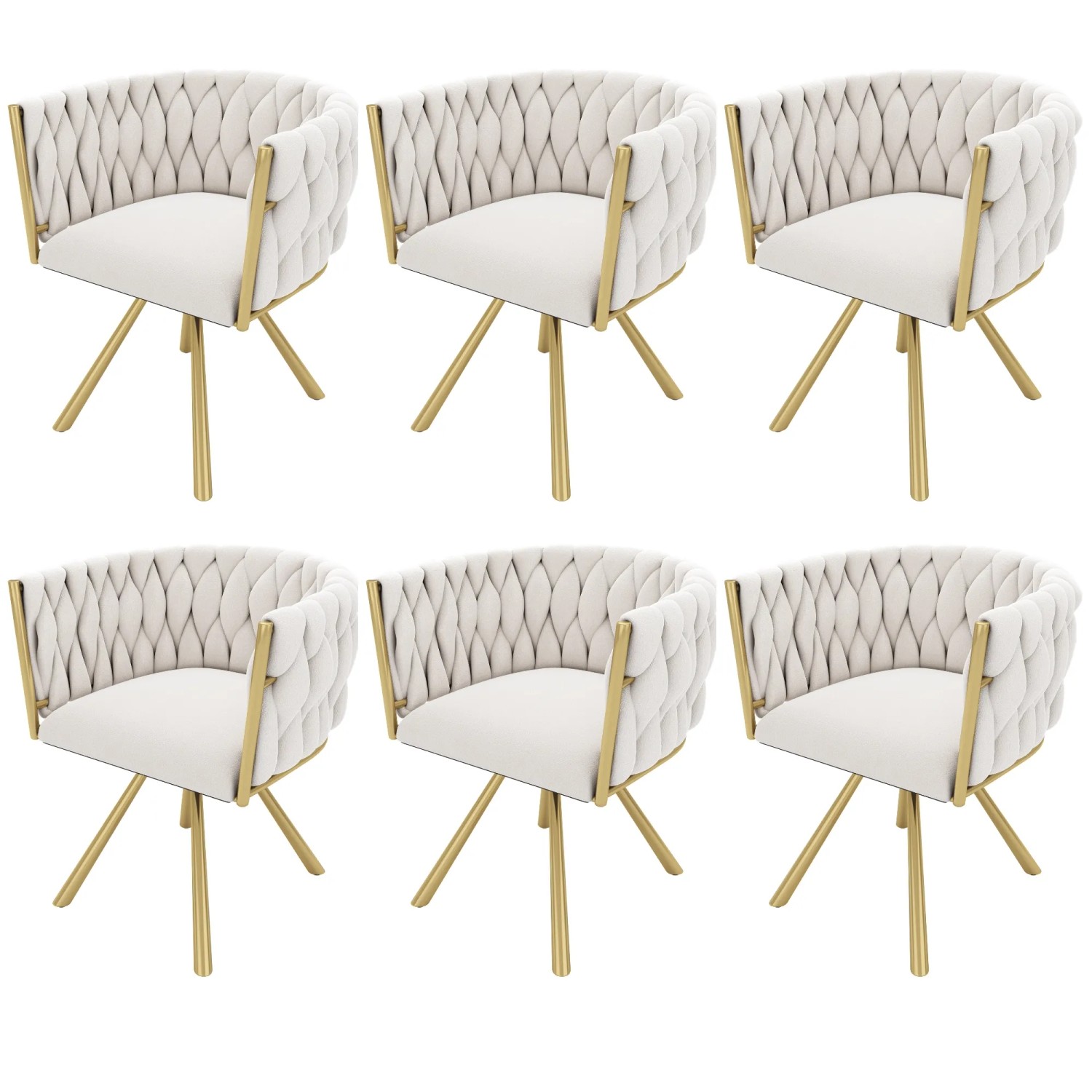 Merax Samt Esszimmerstuhl 6er Set Drehbar mit Goldfarbenen Metallbeinen Beige