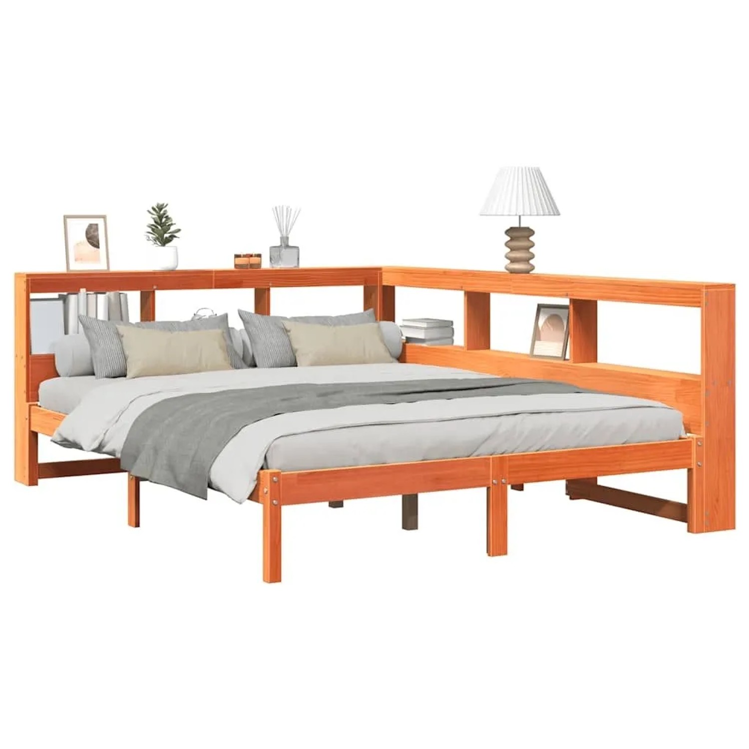 vidaXL Massivholzbett mit Regal ohne Matratze Wachsbraun 140x200 cm 3324319 günstig online kaufen