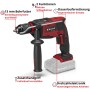 Rote Einhell Akku-Schlagbohrmaschine TE-ID 18 Li-Solo mit 13mm Metall-Schnellspannfutter, Zusatzgriff und Schlagfunktion.
