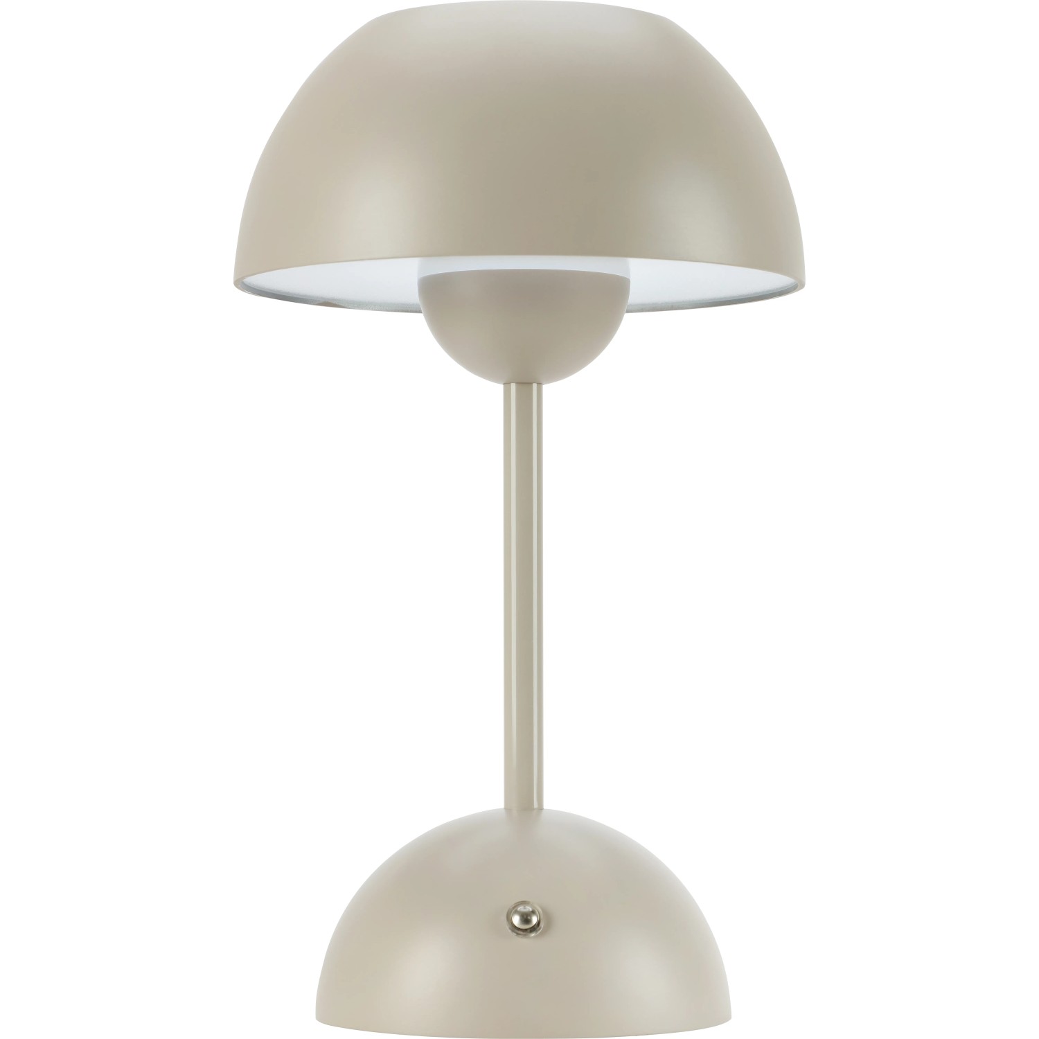 Beige Solar-LED-Tischleuchte Messina, Ø 16 cm, 27,5 cm hoch, für den Außenbereich.